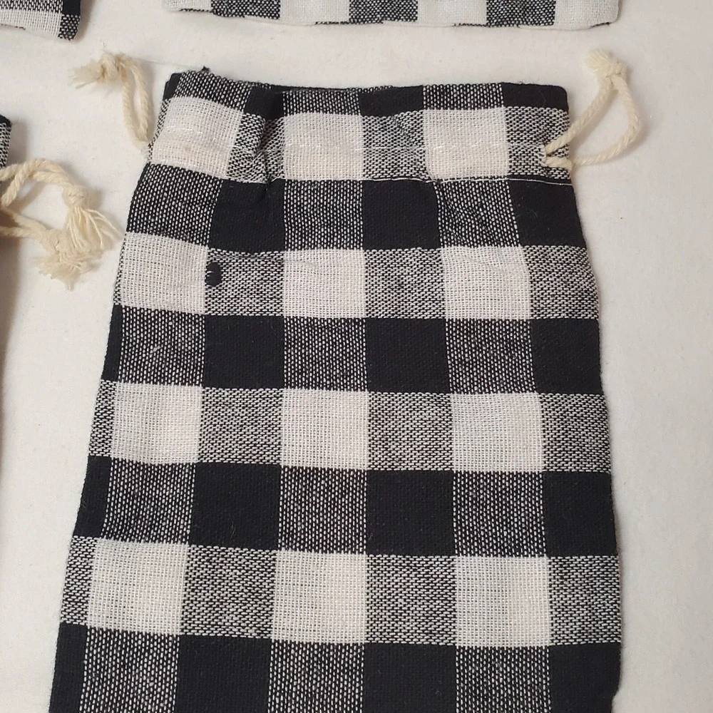 Set of 9 Checked Fabric Christmas Gift Loot Candy Bags Pouch Reusable Unbranded